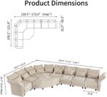 173" Oversized Modular Sectional Sofa with 6-Side Deep Chaise & Adjustable Armrest & High Backrest & Storage Seat, L Shaped Flower Sectional Couches for Living Room, Chenille Khaki | Pet-Friendly Fabric, Plush Cushions - Image 2
