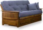 Tray Arm Full Size Wood Futon Frame and Storage Drawers - Heritage Finish