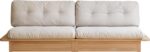 Oversized Solid Wood Sofa with Oak Wood Frame, Gravel White Upholstered Sofa with Removable Cushions, 4 Storage Seat, Wooden Sofa for Living Room, Home, Apartment