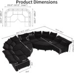 167" Oversized Modular Sectional Sofa with 6-Side Deep Seat, Large Flower Sectional Couches for Living Room with Adjustable Armrest, High Backrest & Storage Seat, Black Chenille - Image 2