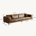 111.81" Mid-Century Modern 4-Seater Sofa, Waxed Leather Wood Couch with Walnut Frame for Living Room, Apartment, and Office, Brown - Image 2
