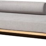 Left-Arm Chaise Lounge with Solid Wood Base - Minimalist Sofa with Grey Fabric Cushion and Bolster Pillow for Living Room or Bedroom Decor