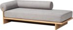 Left-Arm Chaise Lounge with Solid Wood Base - Minimalist Sofa with Grey Fabric Cushion and Bolster Pillow for Living Room or Bedroom Decor