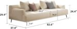 3-Seater Living Room Sofa - Modern Leisure Modular Sofa with Wooden Frame and Metal Legs, Soft Cotton-Linen Fabric, Easy to Install, Suitable for Office, Apartment, and Living Room, Grey, 82.6" - Image 2