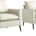 Retro Leather Sofa Chair, Single Casual Faux Leather Upholstered Lounge Accent Couch for Living Room, Bedroom, and Balcony,CreamWhiteLeather2Se