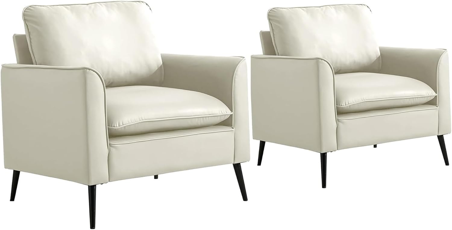 61dhZEoPdrL._AC_SL1500_.jpg Retro Leather Sofa Chair, Single Casual Faux Leather Upholstered Lounge Accent Couch for Living Room, Bedroom, and Balcony,CreamWhiteLeather2Se - Image 1