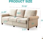 3 Seater Sofa Couch Classic Fabric,with Nails Style and Solid Wood Legs,Easy Assemble/Beige - Image 2