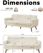77.2" W Linen Sofa Couch, Mid Century Modern Decor Loveseat Couches for Living Room, Button Tufted Upholstered Small Couch for Bedroom, Solid, and Easy to Install Love Seats Furniture, Beige - Image 2