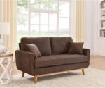 Mid Century Corduroy Sofa with Solid Wood Frame and Tapered Legs, 2 Seat Upholstered Couch with Vertical Channel Texture and Flared Arms, Compact Modern Living Room (Brown)