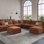 Oversized Modular Sectional Sofa with Ottoman, Modern Luxury Wide Deep Modular Couch, U Shaped Couch for Big Spaces Living Room, Brown