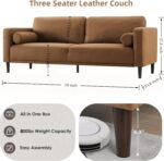 Sofa Couches, 79” Mid-Century Modern Couch, thable Faux Leather Couch with Upholstered Cushions/Pillows, 3-Seat Sofas & Couches, for Living Room Apartment Office, Brown - Image 2