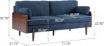 71.75" Mid-Century Modern Sofa with Plush Cushions, Wood Sides & Rounded Legs Compact & Stylish Couch for Living Room, Apartment Office, Navy - Image 2