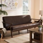 Mid-Century Modern Sofa, 3-Seater Living Room Couch, Solid Wood Frame, Faux Leather Upholstery