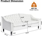 Mid-Century Modern Velvet Sofa, 80" Large Upholstered Sofa with High Back, Chesterfield Couch Sleeper Settee with Solid Wood Legs, Tufted 3 Seater Wide Couches for Living Room Office (White) - Image 2
