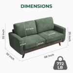 68" Loveseat Sofa - Green, Comfy Corduroy with Spring Cushion, Solid Wood Frame, Modern Deep Seat, Bedroom & Living Room, Office Couch - Image 2