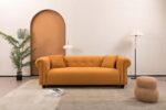 90" Medieval Loveseat Sofa,Vintage Chesterfield Couch with Rivet Handrails,Roll Armrests, Solid Wood Frame,Comfy Deep Seats and Pillows,Ideal for Living Room,Apartment,Office, Dorm (Orange)