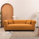 90" Medieval Loveseat Sofa,Vintage Chesterfield Couch with Rivet Handrails,Roll Armrests, Solid Wood Frame,Comfy Deep Seats and Pillows,Ideal for Living Room,Apartment,Office, Dorm (Orange)