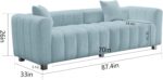3 Seater Sofa with Two Pillows, Tufted Teddy Fabric Mid-Century Sofa Couch, Upholstered Sofa Couch Solid Wood Fram and Legs for Living Room Bedroom Office (Blue-87.4") - Image 2