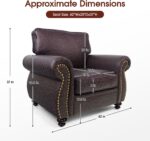 Mid-Century Modern Single Sofa with Rivet Design (Brown, Single) - Image 2