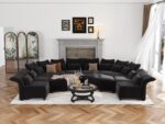 167" Oversized Modular Sectional Sofa with 6-Side Deep Seat, Large Flower Sectional Couches for Living Room with Adjustable Armrest, High Backrest & Storage Seat, Black Chenille