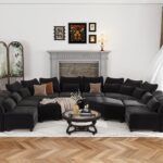 167" Oversized Modular Sectional Sofa with 6-Side Deep Seat, Large Flower Sectional Couches for Living Room with Adjustable Armrest, High Backrest & Storage Seat, Black Chenille