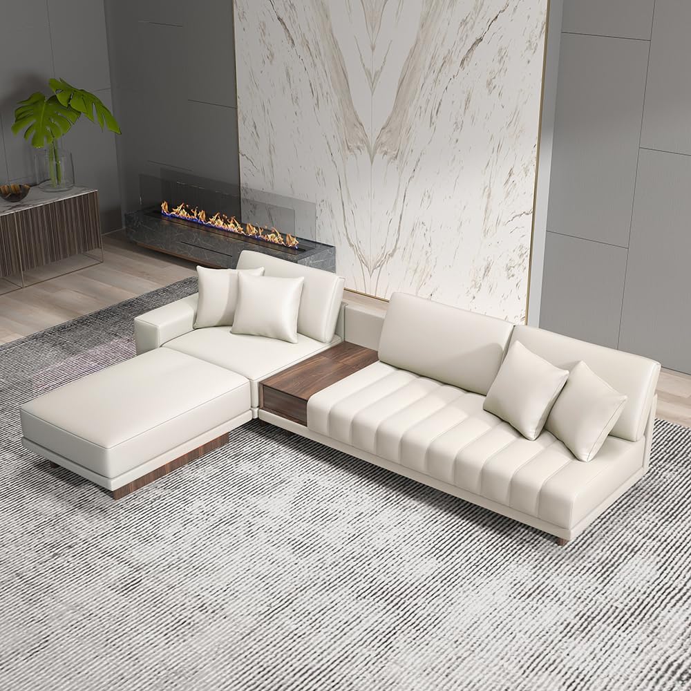 71ahanmI8dL._AC_SL1000_.jpg Sectional Sofa – 126" Oversized L-Shaped Modular Couch with Storage Table & Ottoman, White Microfiber Leather Sofa for Modern Living Room or Family Space (Microfiber Leather, Ivory) - Image 1
