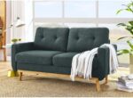 Mid-Century Modern Tufted Upholstered Loveseat Sofa with Splayed Wooden Legs, Polyester Fabric 3-Seat Lounge Couch for Living Room, Retro Accent Furniture with Supportive Backrest (Grayish Green)