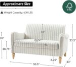 50.5" Loveseat Sofa with Stripe Pattern, 2 Seater Farmhouse Sofa with Rolled Wide Armrests and Rubber Wood Legs, Comfy Upholstered Small Couch for Living Room Bedroom, Blue - Image 2