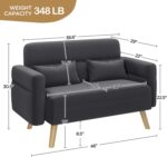 46" Small Modern Fabric Sofa Loveseat Mid Century 2 Seater Sofa Couch with Lumbar Pillows, Solid Wood Legs for Living Room, Small Space, Dorm, Office, Bedroom, Dark Gray - Image 2