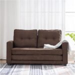 Simple  Style Double Sofa Bed Disassembly&Assembly of Back Pull Point 148x74x81CM Solid Wood Soft Bag Brown,Sofa Couch