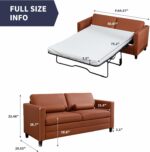Full Size Pull Out Sofa Bed, 2 in 1 Sleeper Sofa with Memory Foam Fold Out Mattress, Modern Convertible Couch Bed with Faux Leather for Living Room Guestroom Apartment (Cognac Hue) - Image 2