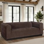 90.5 in. 3-Seater Sofa in Mocha Bean Fabric with Rectangular Seat and Square Arms