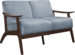 Inch Loveseat- Soft Blue Gray Velvet- Walnut Brown Solid Wood