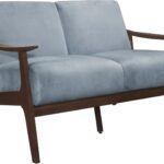 Inch Loveseat- Soft Blue Gray Velvet- Walnut Brown Solid Wood