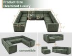 125'' U-Shaped Modular Sectional Sofa, Deep Seat Chenille Couch for Living Room, Large U Shape Sectional Sofa for Living Room Apartment, High Density Foam, Green - Image 2