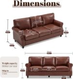 Faux Leather Sofa, Mid Century Modern Couch with Rolled Arm & Nailhead Trim for Living Room, Office - Retro Brown - Image 2