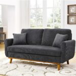 Mid-Century Corduroy Sofa - Corduroy Gray - Solid Wood Frame & Tapered Legs - Small Spaces & Open-Concept Living Rooms - Cozy Comfort