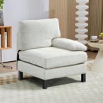 Module for Modular Sectional Sofa, Right Facing Armchair with Wood Legs and Pocket Spring for Living Room, Bedroom, Cream White