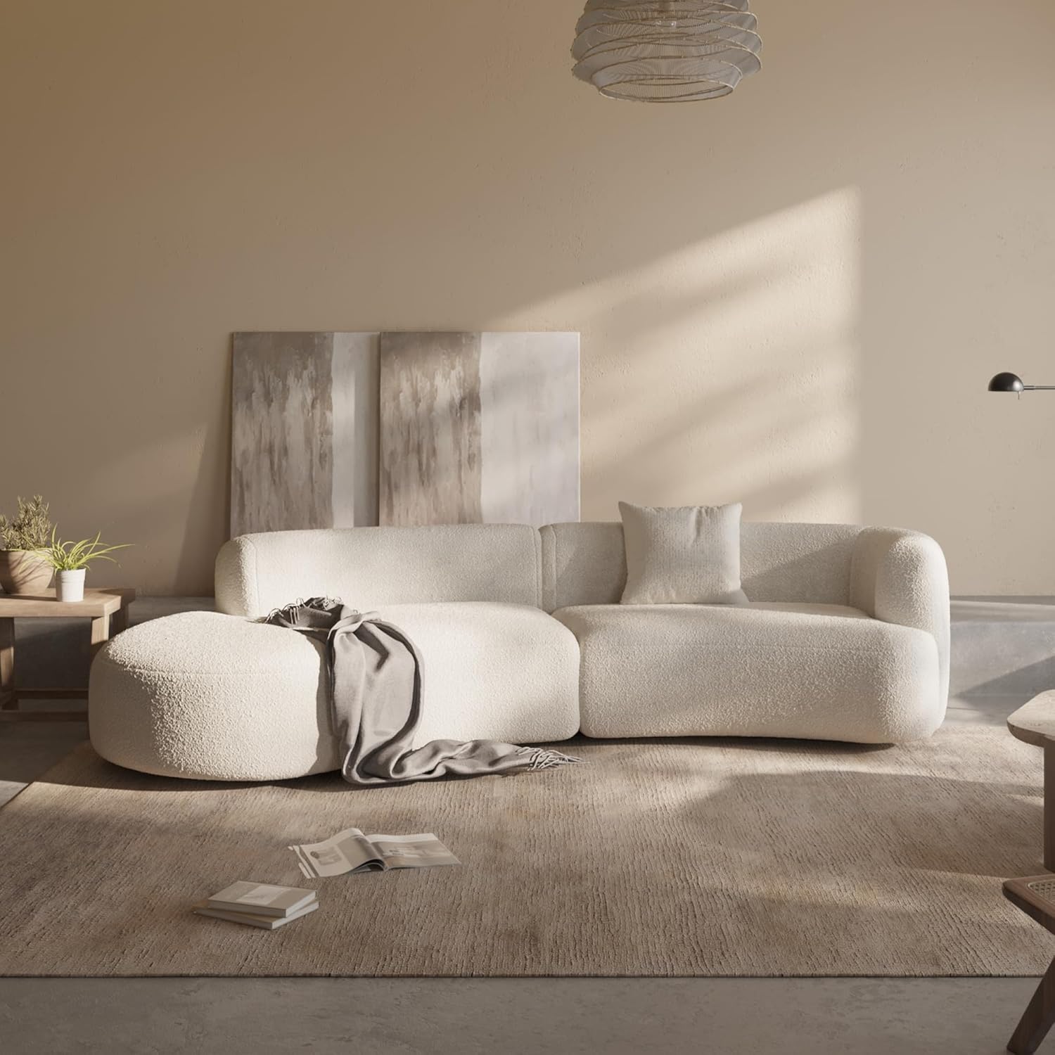 813wVDxXeuL._AC_SL1500_.jpg Modern Curved Sectional Living Room Couch, Minimalist Comfy Boucle Fabric Modular Sofa for Apartment, Home Office, 114" W Left Hand Facing, White - Image 1