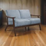 Inch Loveseat- Soft Blue Gray Velvet- Walnut Brown Solid Wood - Image 2