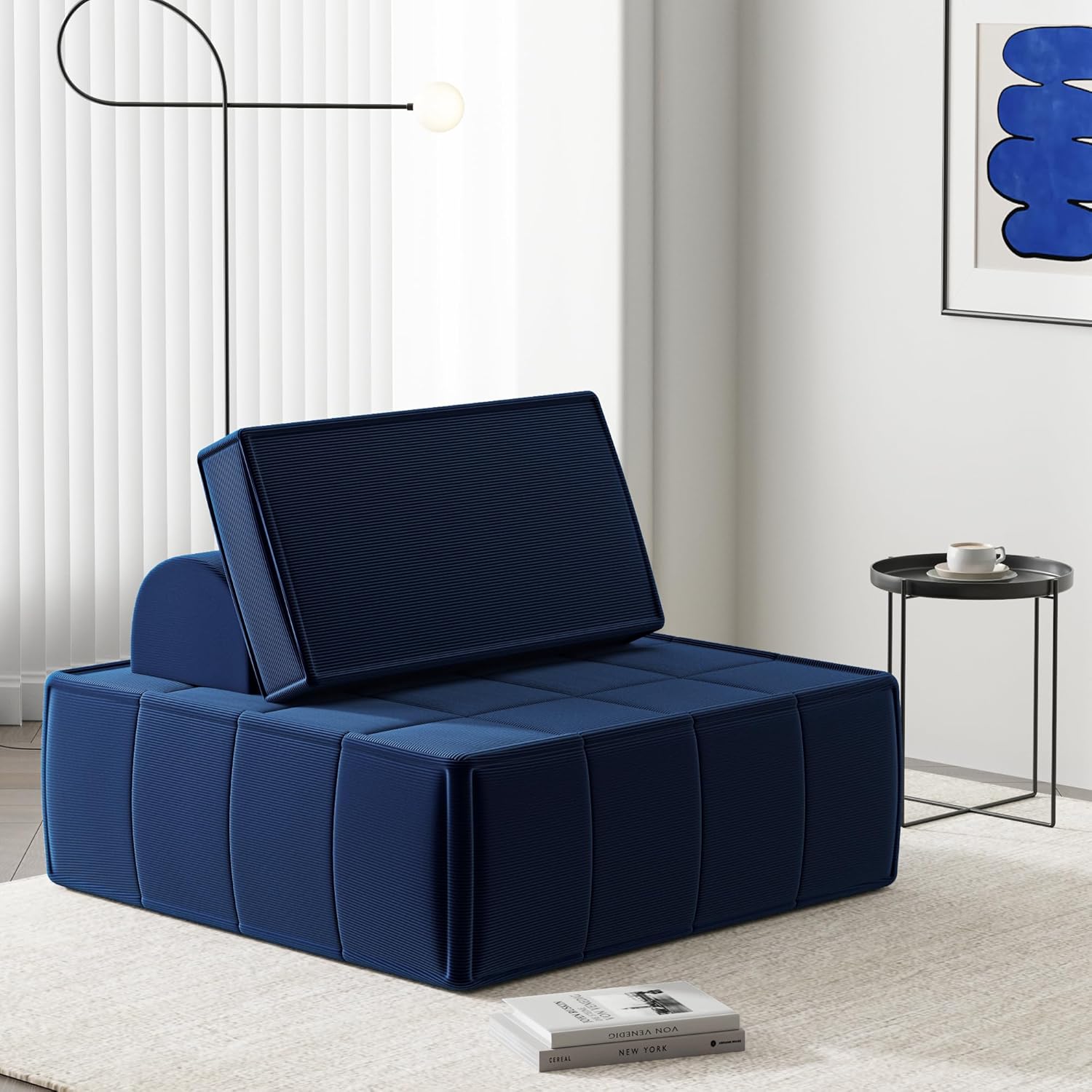 814zbMg9haL._AC_SL1500_.jpg Modular Sectional Sofa, 35" Corduroy Sofa Sleeper Deep Seat Sofa with Adjustable Backrest, Small Couch for Small Spaces, Living Room, Bedroom, Apartment,Blue Office Couch - Image 1