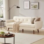 77.2" W Linen Sofa Couch, Mid Century Modern Decor Loveseat Couches for Living Room, Button Tufted Upholstered Small Couch for Bedroom, Solid, and Easy to Install Love Seats Furniture, Beige