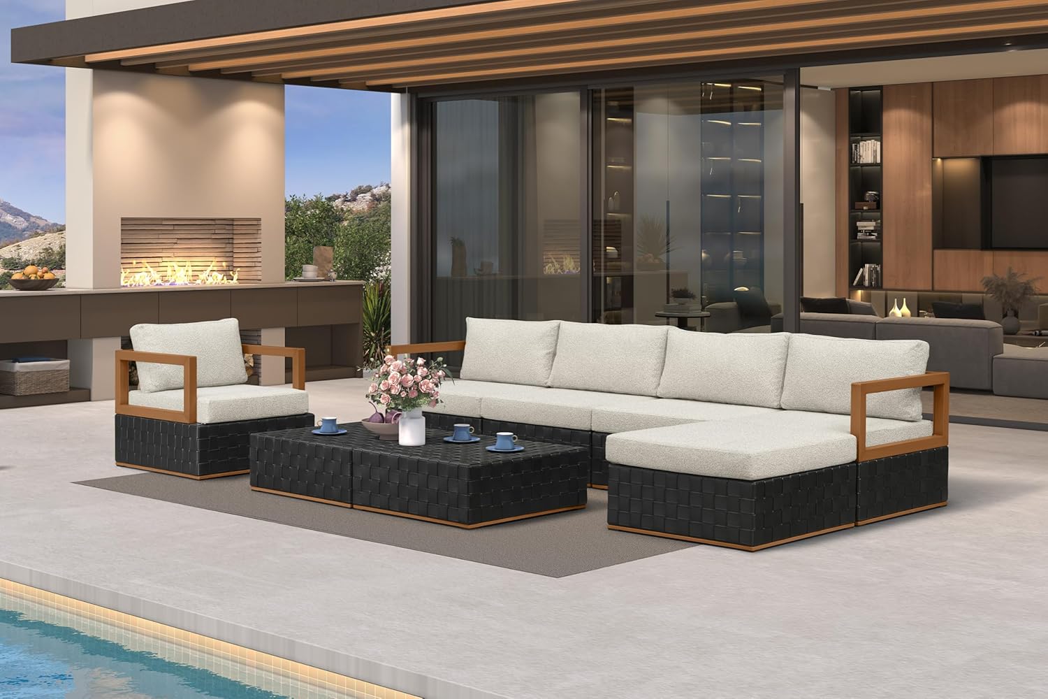 81AW4tvdEJL._AC_SL1500_.jpg Patio Outdoor Furniture Set 8 Pieces, Premium Leather Outdoor Couch Sectional Sofa, L-Shaped Patio Conversation Sets with Olefin Cushions, Patio Couch for Porch, Balcony, Garden, Black - Image 1