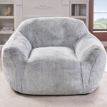 Bean Bag Chair, Large Bean Bag Sofa with Armrest, Giant Beanbag Couch for Adults and Kids, Comfy Floor Sofa for Living Room, Bedroom, Apartment, Dorm and Office, Beige, (Light Grey)