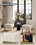 Armless Accent Chair for Bedroom, Modern Slipper Vanity Chair with Solid Wood Legs, Comfy Upholstered Bedroom Chair, Guest & Reading Chair - Beige - Image 2
