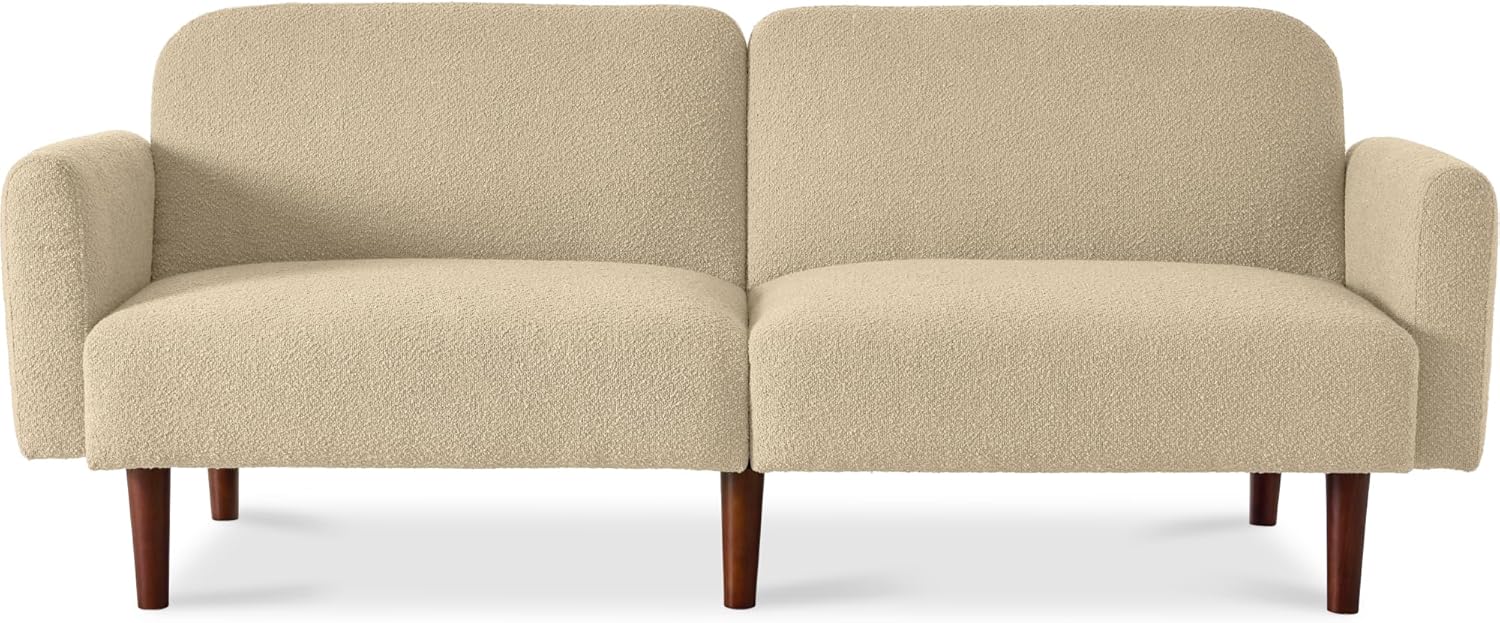 81DLkjl1FHL._AC_SL1500_.jpg 77" Mid Century Modern Boucle Loveseat Sofa, Couch, Convertible Sofa Sleeper Bed w/Real Wood, Removable Armrest - Oatmeal - Image 1
