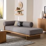 Left-Arm Chaise Lounge with Solid Wood Base - Minimalist Sofa with Grey Fabric Cushion and Bolster Pillow for Living Room or Bedroom Decor - Image 2