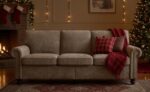 Nailhead Sofa, 81.5" Rolled Arms Couch with Nailhead Trim, 3-Seater Couch with Wooden Legs, Comfy Springs Seat Cushion, Mid-Century Sofa for Living Room, Farmhouse, Apartment, Brown