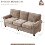 Nailhead Sofa, 81.5" Rolled Arms Couch with Nailhead Trim, 3-Seater Couch with Wooden Legs, Comfy Springs Seat Cushion, Mid-Century Sofa for Living Room, Farmhouse, Apartment, Brown - Image 2