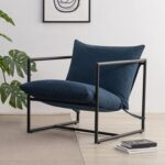 Sling Accent Chair, Metal Framed Armchair with Shredded Foam Cushioning, Navy